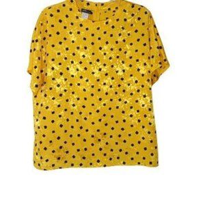 Vintage Pyke Limited Womens Geometric Yellow Black Jacquard Satin Blouse